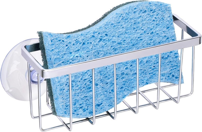 HLOOL Kitchen Sink Sponge Holder, Sponge Holder for Kitchen Sink Suction，Sink Organizer (Chrome) - Image 1